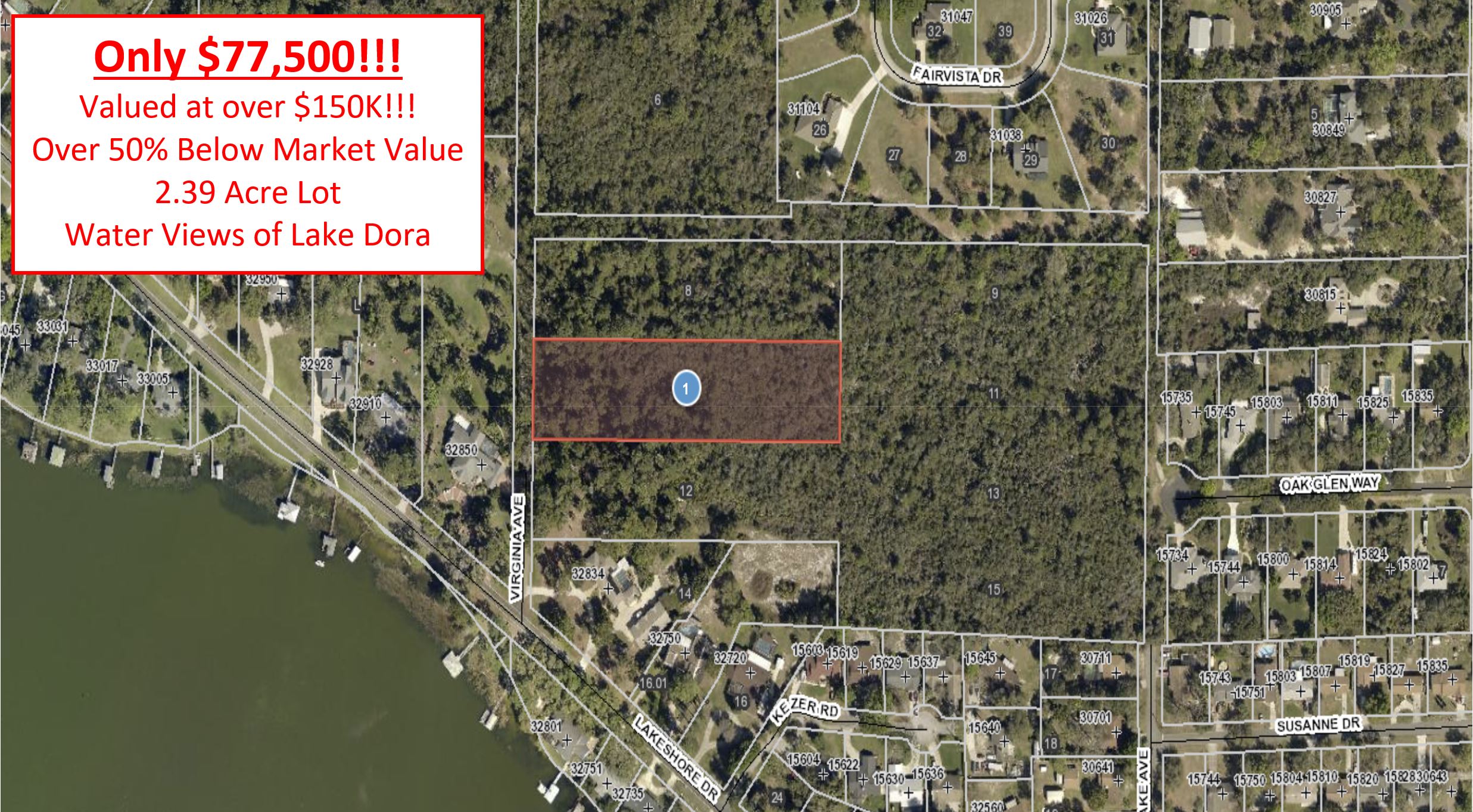 2.39 Acre lot for sale, LAKE VIEWS at HALF THE PRICE!!